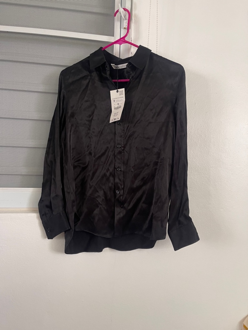 Zara Satin Black Button down blouse